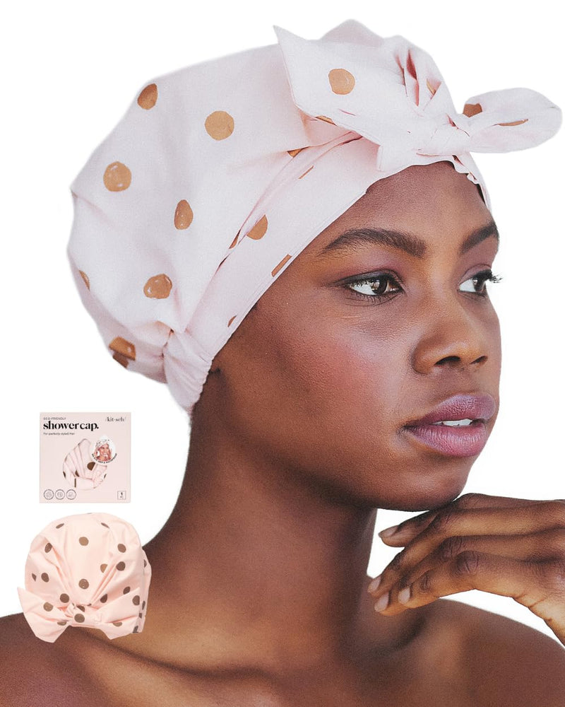 [Australia] - Kitsch Luxury Shower Cap for Women Waterproof - Reusable Shower Cap, Hair Cap for Shower, Waterproof Hair Shower Caps for Long Hair, Non-Slip Cute Shower Cap One Size, Chic Shower Bonnet - Blush Dot 