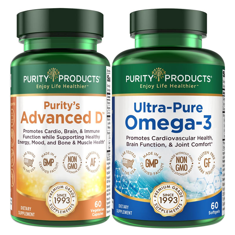 Purity Products Bundle - Advanced Vitamin D + Omega-3 Ultra-Pure Fish Oil | Advanced D is Packed with Vitamin D, Vitamin K2, Zinc, Magnesium Citrate, Boron and Taurine