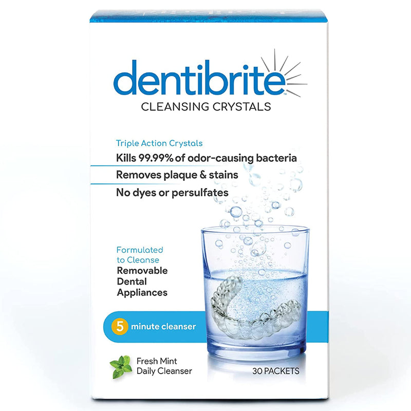 [Australia] - Crystals Cleaner for Removable Dental Appliances - Invisalign Aligners, Retainers, Guards, Dentures, Trays/Aligners - Odor Remover - No Persulfates or Dyes - 30ct - Made in USA 