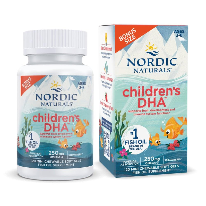 [Australia] - Nordic Naturals Children’s DHA, Strawberry - 120 Mini Chewable Soft Gels for Kids - 250 mg Omega-3 with EPA & DHA - Brain Development & Function - Non-GMO - 30 Servings 1 Count (Pack of 120) 