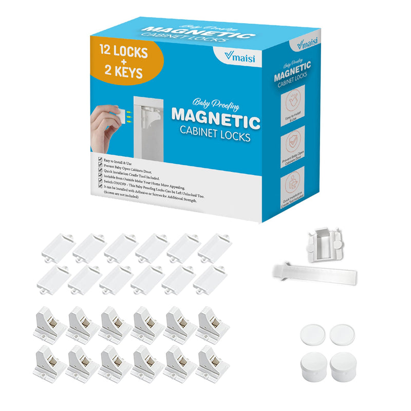 [Australia] - Vmaisi Adhesive Magnetic Cabinet Locks (12 Locks and 2 Keys) Standard 12.0 