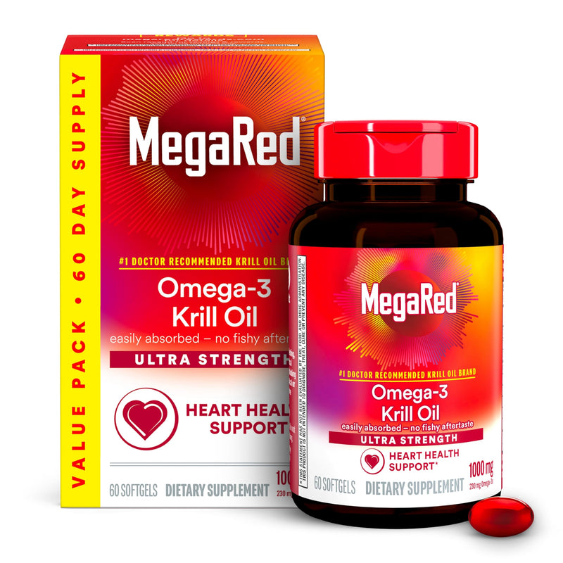 [Australia] - MegaRed #1 Doctor Recommended Krill Oil Brand - 1000mg Omega 3 Supplement with EPA, DHA, Astaxanthin & Phospholipids, Supports Heart, Brain, Joint and Eye Health, No Fish Aftertaste 60 Softgels 
