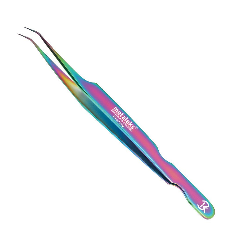 Eyelash Extension Tweezers Japanese Stainless Steel In Multi Titanium Coating. 45° Angular Tip 12CM