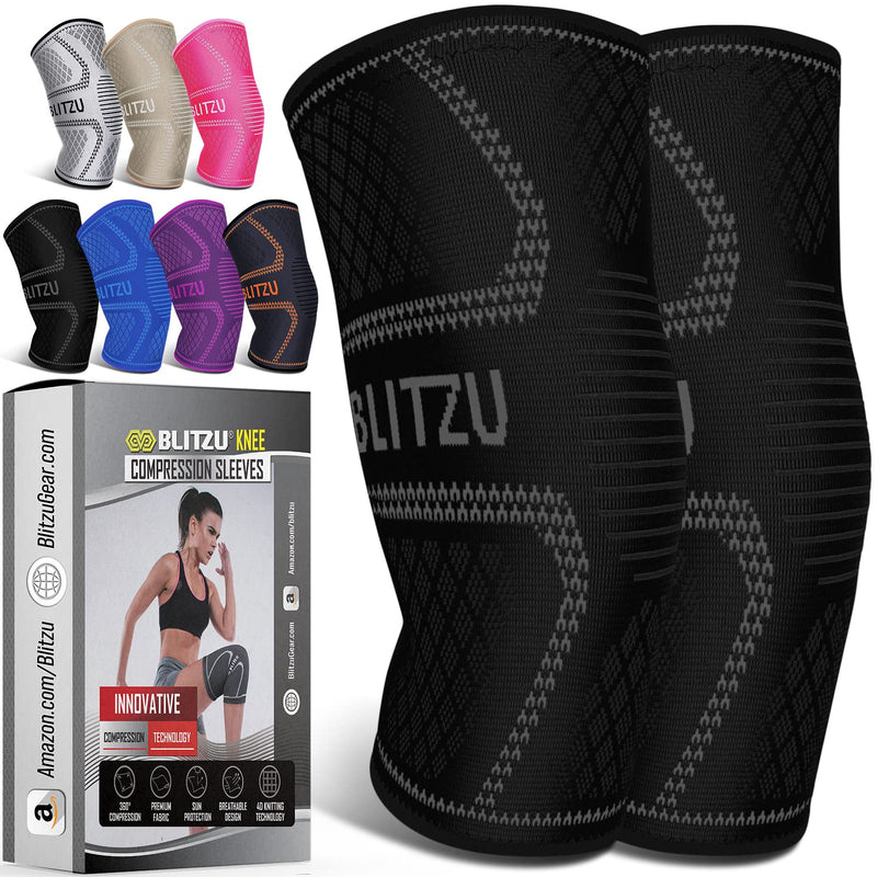 [Australia] - BLITZU Knee Braces for Knee Pain Women & Men - 2 Pack Set, Knee Brace Compression Sleeve for Knee Pain Meniscus Tear, ACL & Arthritis Pain Relief - Knee Sleeves Black L Large (1 Pair) 