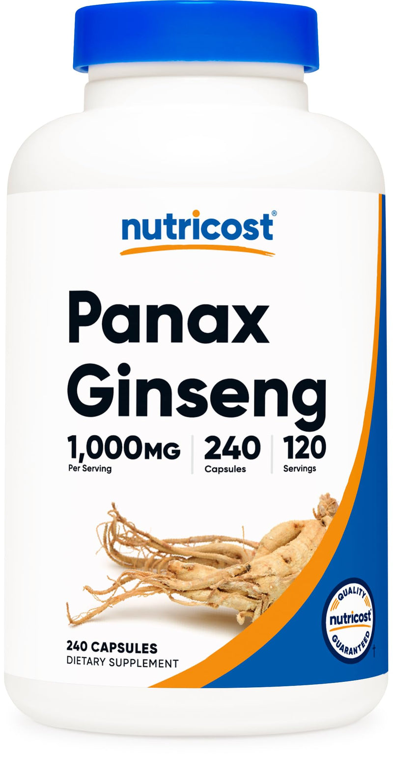 [Australia] - Nutricost Panax Ginseng 1000mg, 240 Capsules - Non GMO, Gluten Free, 120 Servings Unflavored 240 Count (Pack of 1) 