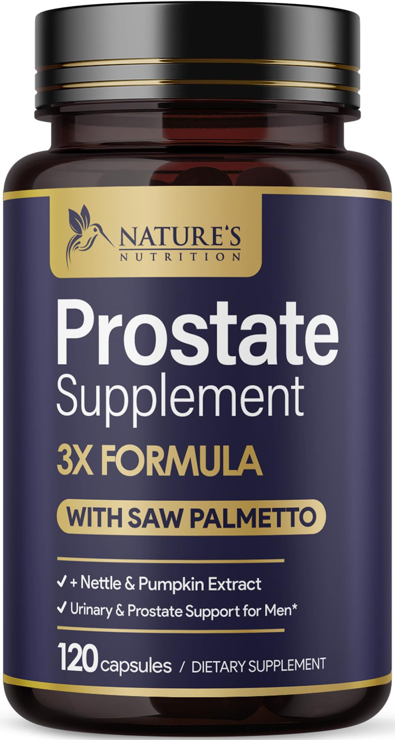 [Australia] - Prostate Health Supplements for Men - 3X Formula with Saw Palmetto Blend Stinging Nettle Root & Pumpkin Seed Extract Support Complex - Supports Bathroom Trips Prostate & Urinary Health - 120 Capsules 120 Count (Pack of 1) 