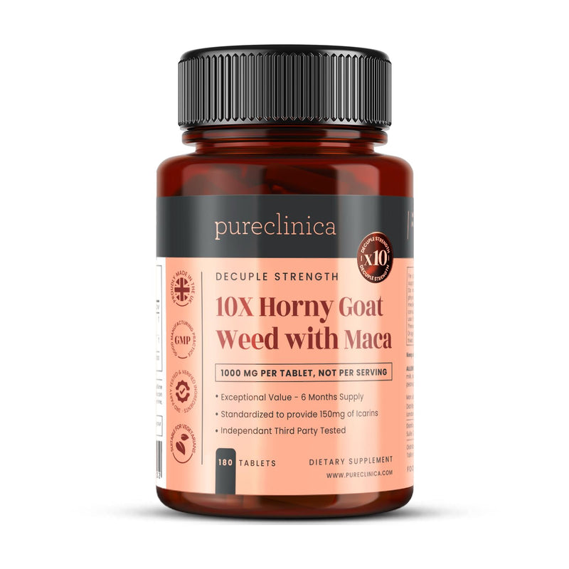 [Australia] - pureclinica 10X Horny Goat Weed & Maca Extract 6250mg x 180 Tablets (6 Months Supply) -10 X More Icariins - w/5mg Black Pepper Extract for 300% Increased Absorption 180 Count (Pack of 1) 