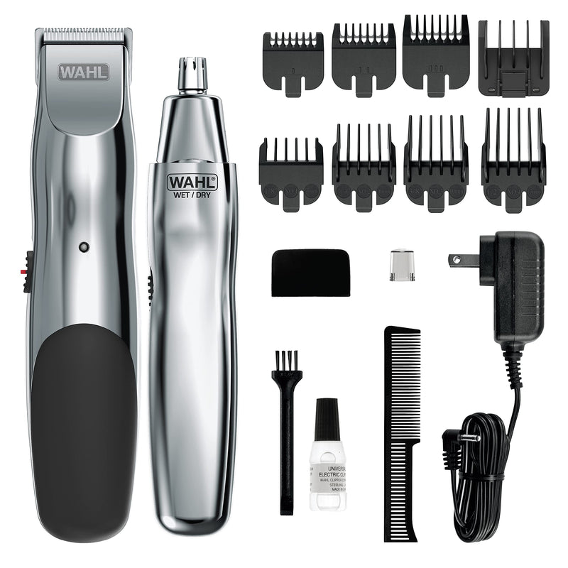 [Australia] - Wahl Groomsman Rechargeable Beard Trimmer kit for Mustaches, Nose Hair, and Light Detailing and Grooming with Bonus Wet/Dry Battery Nose Trimmer – Model 5622v 