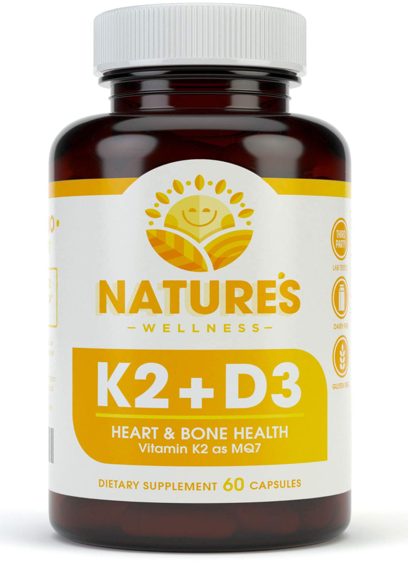 Vitamin K2 (mk7) with D3 Supplement for Best Absorption - 2-in-1 Support for Heart Health and Strong Bones | Vitamin D & K Complex | D3 5000 IU + K2 100 mcg | GMO & Gluten Free - 60 Count 60 Count (Pack of 1)