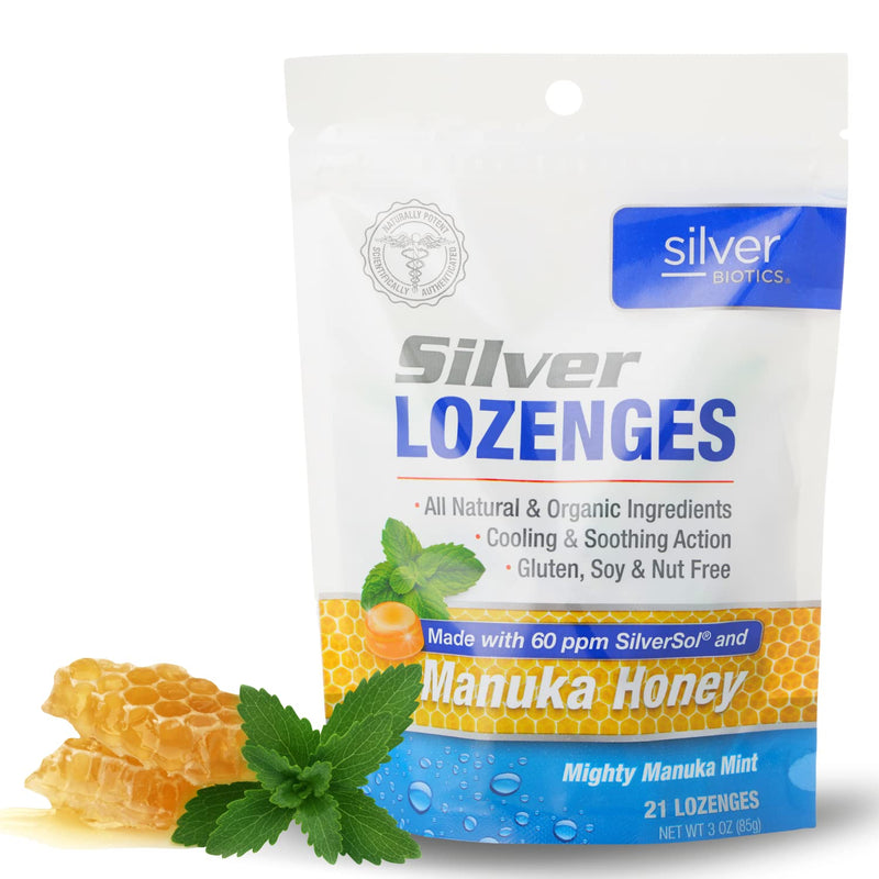 [Australia] - Silver Biotics Colloidal SIlver Lozenges | 60 PPM Ag₄O₄ SilverSol | Immune Support + Throat Soothing Lozenges | Manuka Honey | 21 Count 