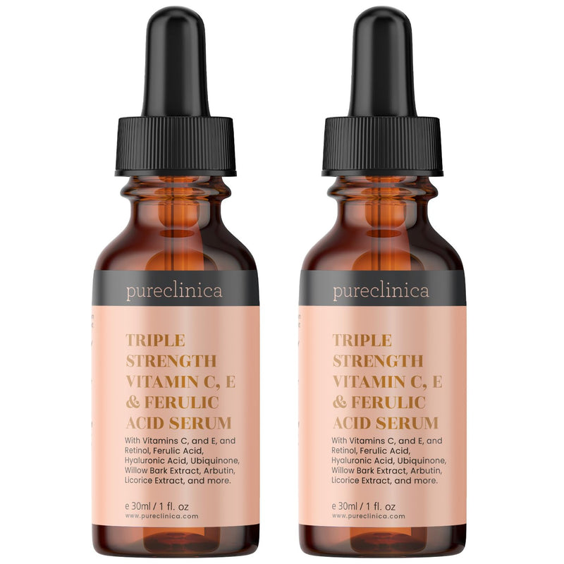 Triple Strength Vitamin C, E & Ferulic Acid Serum (w/Retinol & double weight Hyaluronic Acid) – 30ml / 1 fl oz (2 bottles) 1 Fl Oz (Pack of 2)