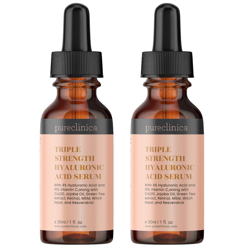 Triple Strength Hyaluronic Acid Serum – 6% Strength Double Weight, Easy Absorb Hyaluronic Acid with Added Vitamins C & E, Resveratrol and CoQ10– 30ml / 1 fl oz (2 Bottles) 1 Fl Oz (Pack of 2)