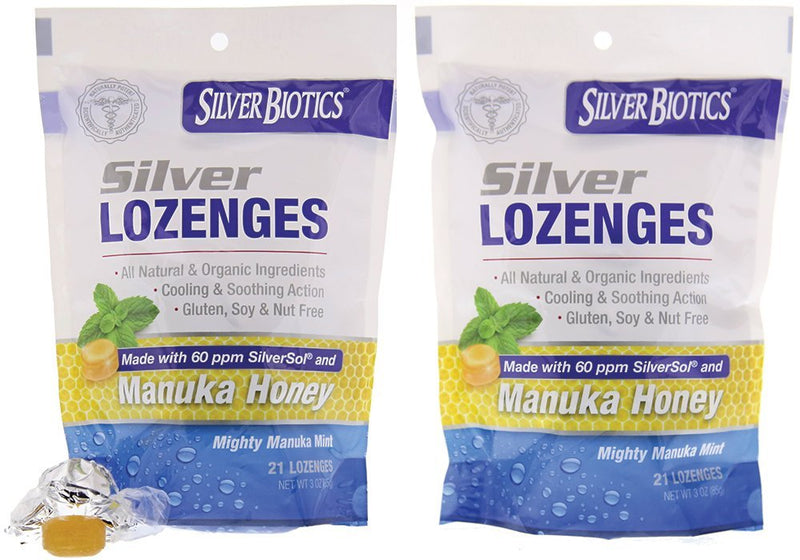[Australia] - American Biotech Labs Silver Biotics Silver Lozenges w/60ppm SilverSol and Manuka Honey, Mighty Manuka Mint (21 Count) (2 Pack) 