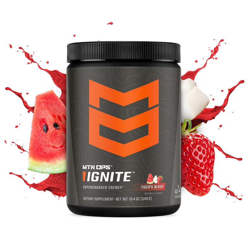 [Australia] - MTN OPS Ignite Supercharged Energy Drink Mix 45-Serving Tub, Tiger's Blood 45 Servings (Pack of 1) 