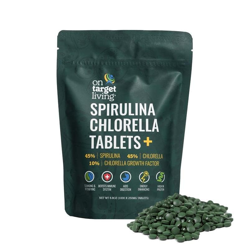 [Australia] - On Target Living Spirulina Chlorella + CGF | 1000 Supergreen Tablets | Vegan | Immune Support | High in Protein | Alkalyzing | Nutrient Dense | Energy | Recovery 