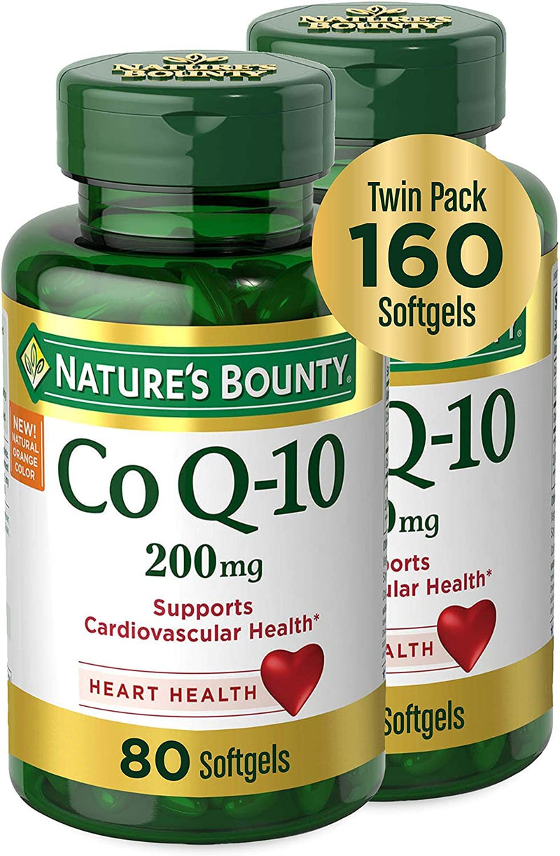 [Australia] - Nature's Bounty CoQ10 200 mg Softgels, Heart Health & Cellular Energy Support, Twin Pack, 160 Rapid Release Softgels Unflavored 80 Count (Pack of 2) 