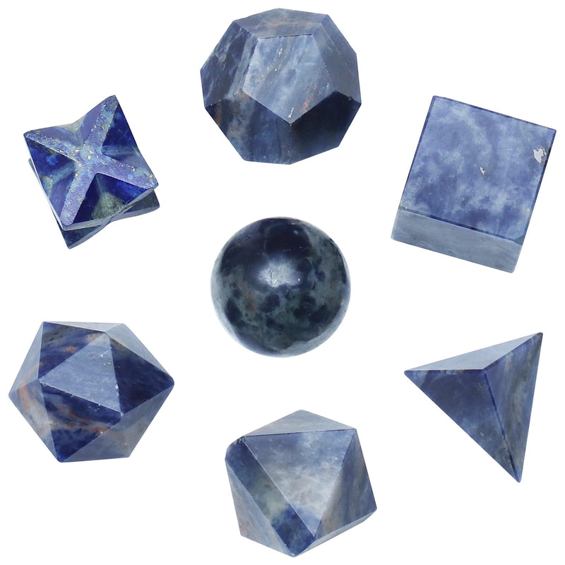 Crocon Sodalite 7Pcs Platonic Solids Crystal Geometry Set, Platonic Solids Sacred Geometric Stones for Meditation Reiki Balancing Healing Chakra Stone Cleansing Spiritual Good Luck (15-20 mm) | Geometric Stones for Meditation Reiki Balancing Healing Cr...