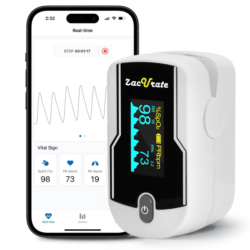 [Australia] - 2024 Zacurate Bluetooth Finger Blood Pulse Oximeter Monitor SpO2 Heart Rate Pressure Fingertip Oxygen Meter 