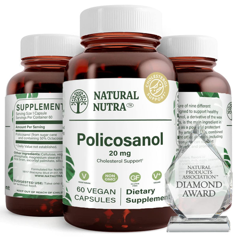 Natural Nutra Policosanol 20mg with Octacosanol, Supplement, 60 Vegan Caps | Promotes Fluid Circulation, Improves Blood Circulation, Supports Maintaining Fat Level, Improves Cardiovascular Health