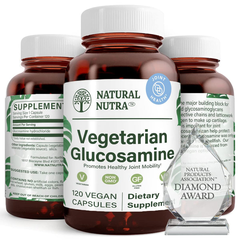 [Australia] - Natural Nutra Vegan and Vegetarian Glucosamine Hydrochloride for Men and Women, Kosher, Shellfish Free, Plant Based, Joint Support Supplement, Helps Joints Health & Mucles Gristle, 750mg, 120 Capsules 120 Count (Pack of 1) 