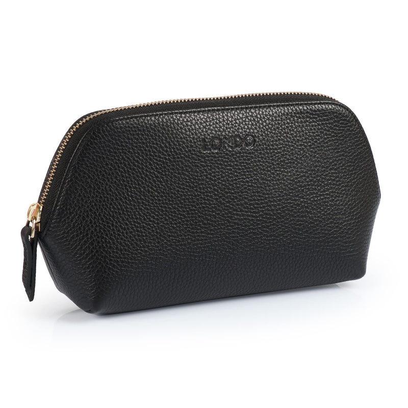 Londo Genuine Leather Makeup Bag – Cosmetic Pouch, Travel Organizer, Toiletry Clutch for Women, Stylish & Durable Storage for Essentials Black