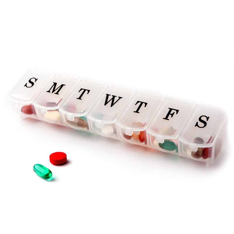 Deke Home - Weekly Pill Organizer, 7 Day Pill Box with Large Compartments & Snap-Shut Lids, Easy Open, BPA Free Plastic Medicine Organizer for Pills, Vitamins & Supplements, Travel Friendly 7 Count (Pack of 1)