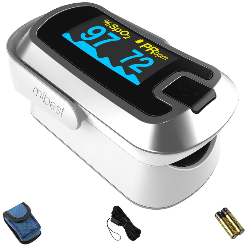 [Australia] - mibest OLED Finger Pulse Oximeter, O2 Meter, Dual Color White/Silver 