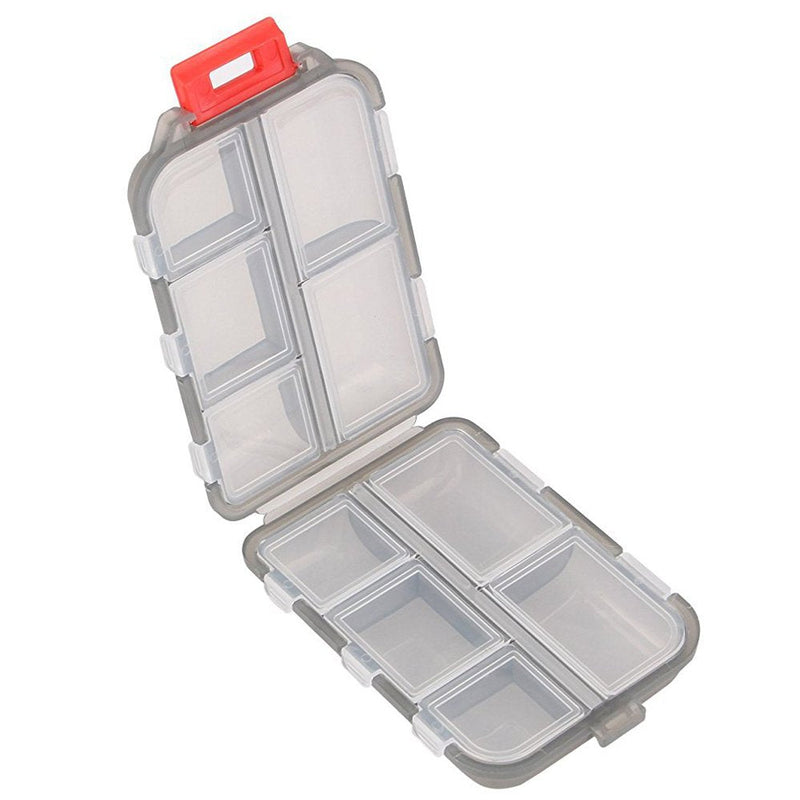 Pill Case - Portable Supplements Tablet Container Box with 10 Compartments - Medicine Capsule Vitamin Foldable Organizer Dispenser Holder Storage for Travel Trip Pocket Purse - Clear Black Translucent Black