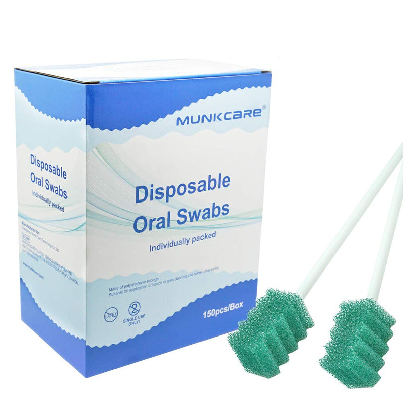 [Australia] - Disposable Dentifrice Treated Oral Care Sponge Swabs, Individual Wrapped 150 Counts (Dark Green) 