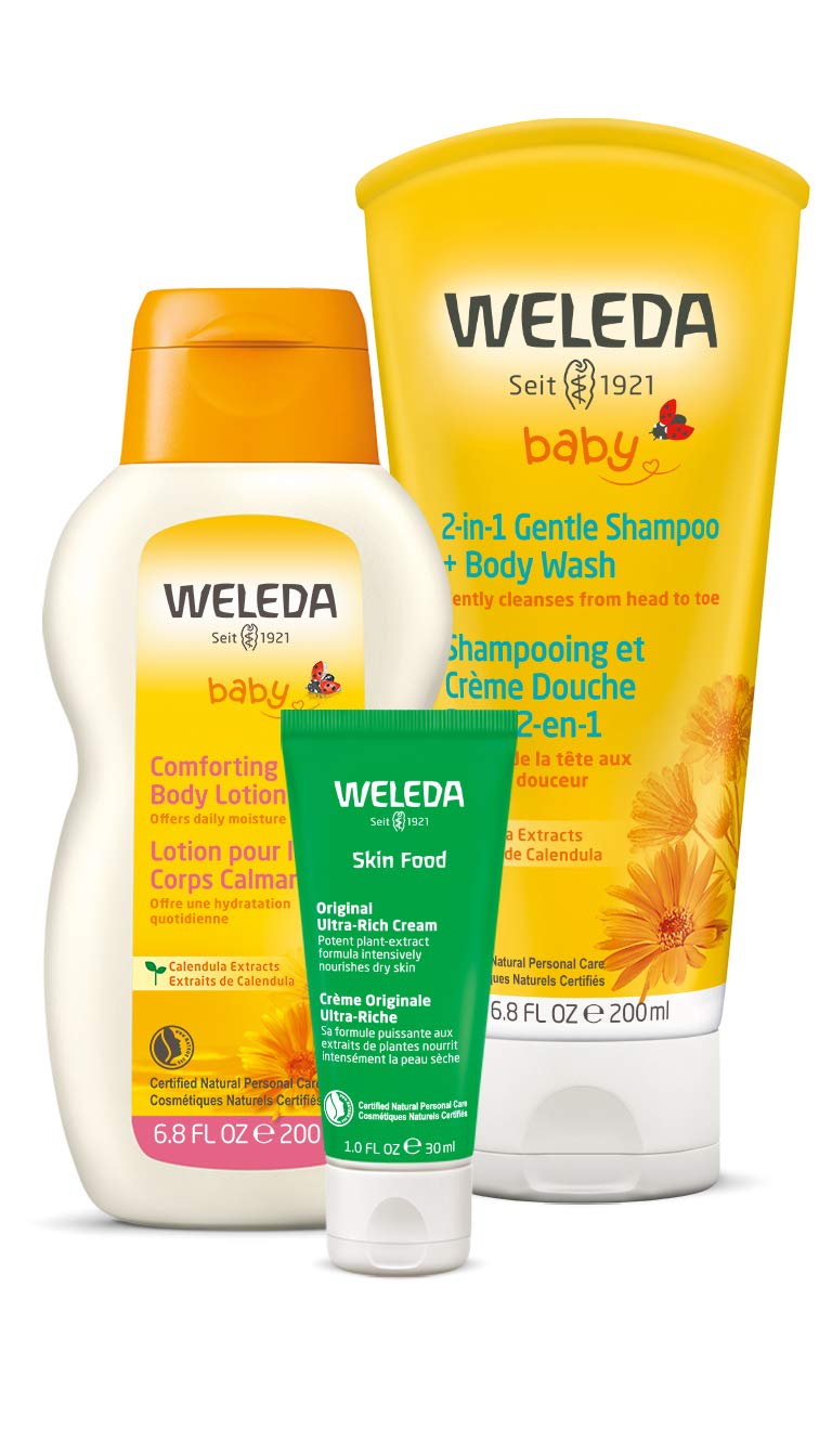 [Australia] - Weleda Mama and Baby Essentials 3-Piece Set, Baby Calendula 2-in-1 Shampoo and Body Wash, Baby Calendula Comforting Body Lotion, Skin Food Mama and Baby Set 1 Count (Pack of 1) 