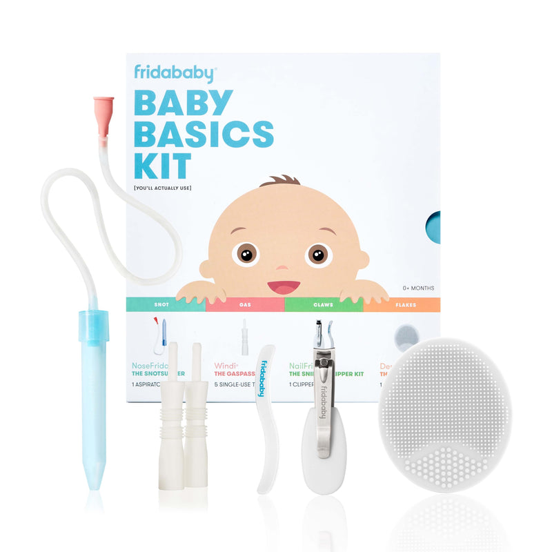 [Australia] - Frida Baby Basics Kit | Baby Essentials Kit Includes Nasal Aspirator Snotsucker, NailFrida Nail Files, Windi Gas Relief, DermaFrida Bath Brush + Silicone Carry Case 
