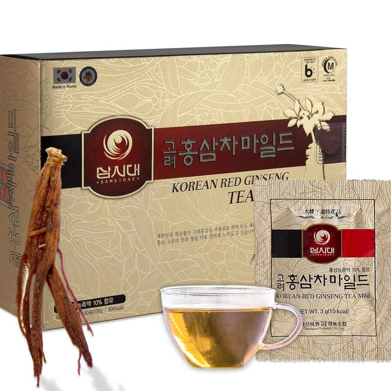 [Australia] - SAMSIDAE Korean Panax Red Ginseng Instant Tea, Box of 50 Sachets, Improves Blood Circulation, Intellectual Performances and Memory, stimulates Energy 50 Count (Pack of 1) 