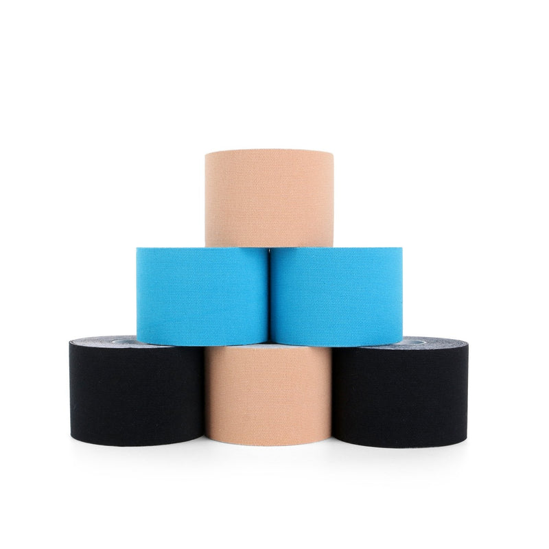 [Australia] - Kinesiology Tape 6 Rolls, Waterproof Kinetic Tape Muscle Tape for Injured Muscle Recovery & Joints Support, 2 Inch x 16.4 Feet Roll (Beige, Black, Blue) Beige, Black, Blue 