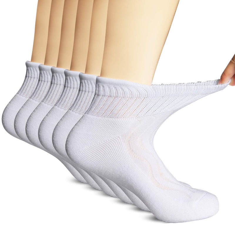 [Australia] - +MD Diabetic Socks for Men Women 6 Pairs,Non-Binding Top Extra Wide Ankle/Crew Socks, for Edema Circulator 9-11 10-13 13-15 Ankle/6 Pairs White 