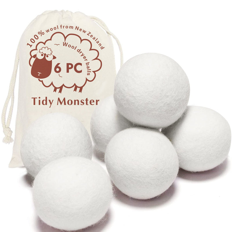 [Australia] - 6 Pack All Natural Organic Wool Dryer Balls XL Size - Reusable Chemical Free Natural Fabric Softener, Anti Static, Reduces Clothing Wrinkles and Saves Drying Time 6 