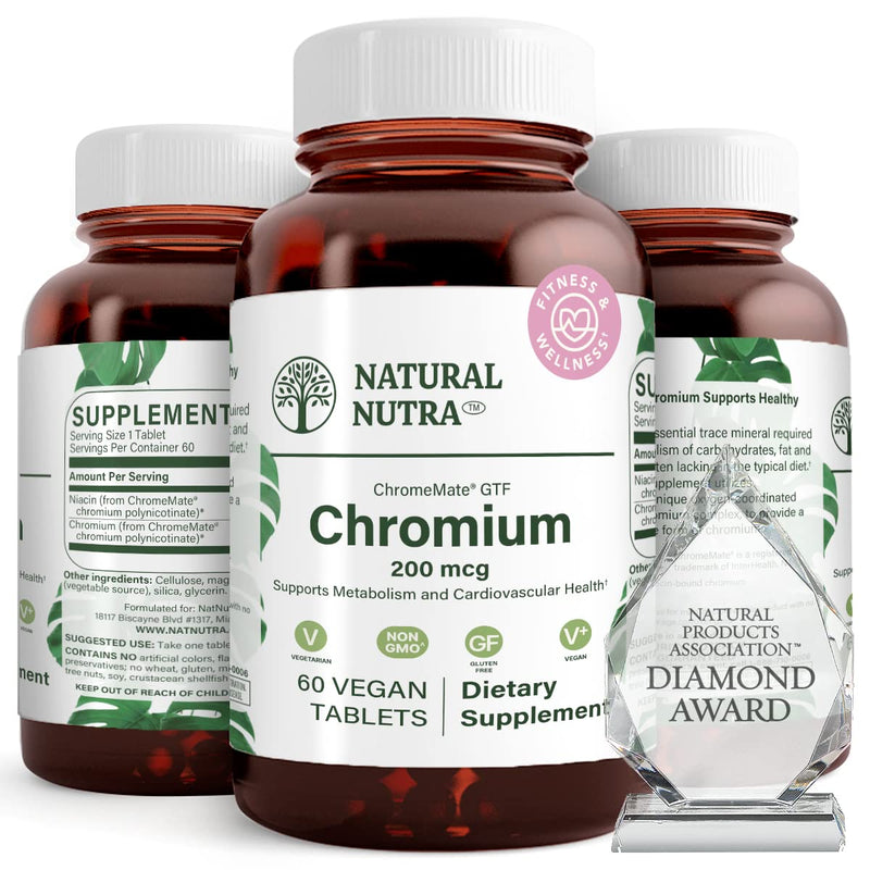 [Australia] - Natural Nutra GTF Chromium Polynicotinate with ChromeMate, Supports Body Metabolism, Cardiovascular Health 200 mcg, 60 Vegan Tablets 60 Count (Pack of 1) 