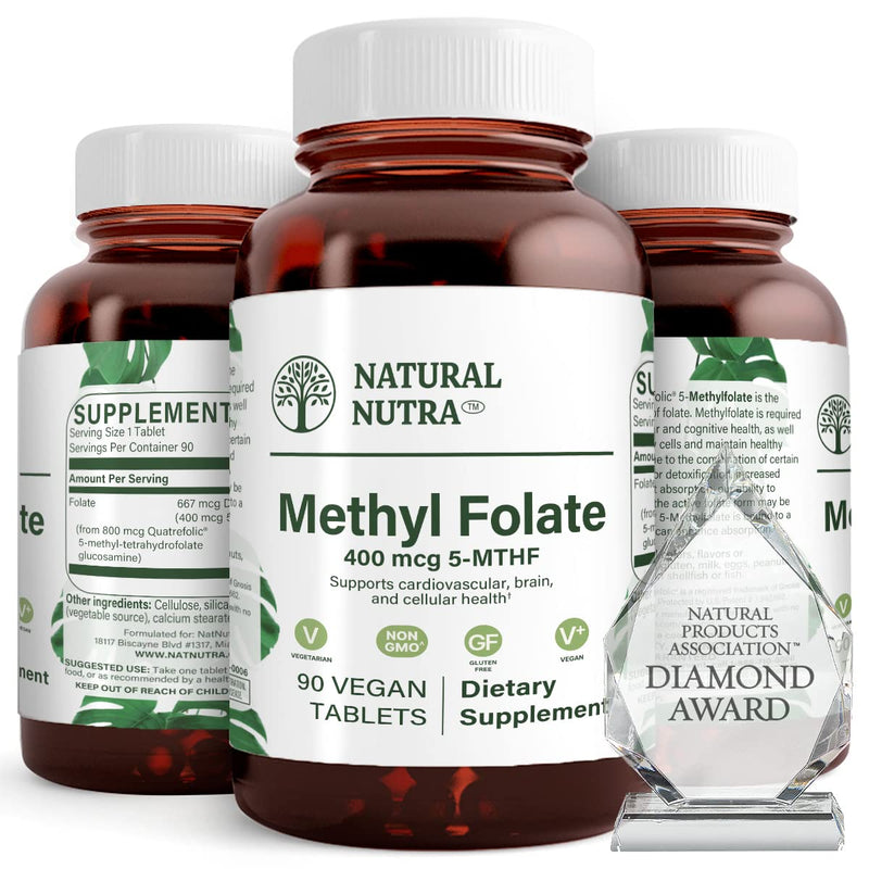 Natural Nutra Active Methyl Folate Supplement 90 Vegan Tablets | Quatre Folic, Supports Heart & Body Health, Helps Brain Health, Improves Positive Vibes, Helps Reduce Bone Tiredness, B9 90 Count (Pack of 1)