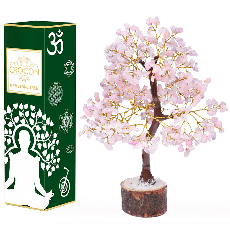 [Australia] - Rose Quartz Gemstone Tree - Crystal for Positive Energy, Handmade Chakra Tree, Feng Shui Figurine Money Bonsai, Good Luck Reiki Healing Crystals, Decoration Ornament Sculpture Prosperity Gift 001 Rose Quartz (Golden Wire) 