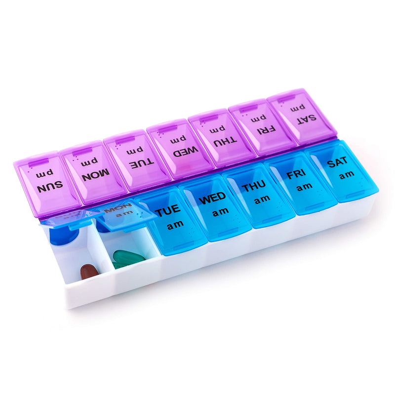 Deke Home - Pill Organizer 2 Times a Day, Weekly AM PM Pill Box, 7 Day Morning and Night Medicine Organizer, BPA-Free Daily Vitamin Container, Easy Open Travel Pill Case for Seniors, 7.8"x3.6"x1.3" 1 Count