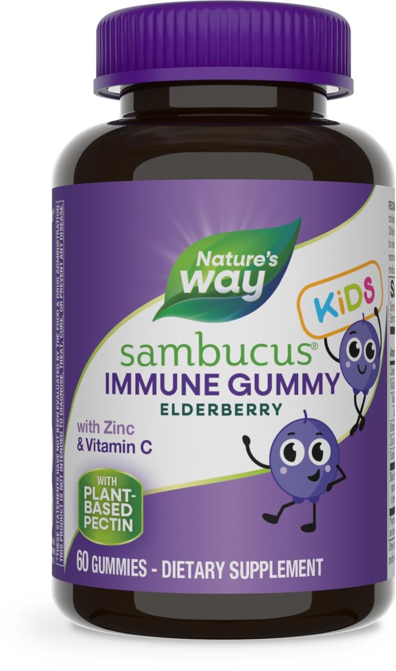 [Australia] - Nature's Way Sambucus Elderberry Immune Gummies for Kids, Immune Support Gummies*, with Black Elderberry Extract, Vitamin C and Zinc, 60 Gummies (Packaging May Vary) 