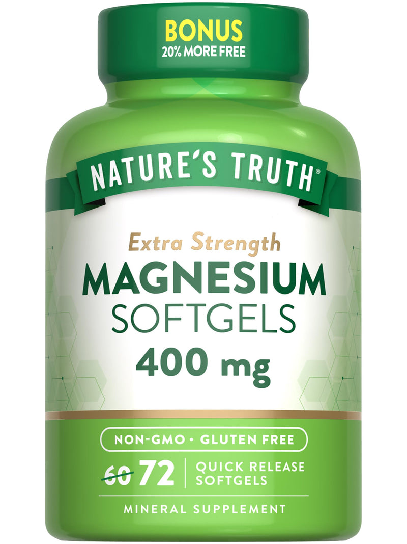 Nature's Truth Magnesium | 400mg | 72 Softgels | Value Size | Extra Strength | from Magnesium Oxide | Non-GMO and Gluten Free Supplement 72 Count (Pack of 1)