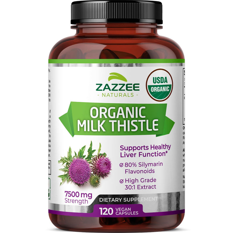 [Australia] - Zazzee USDA Organic Milk Thistle 30:1 Extract, 7500 mg Strength, 120 Vegan Capsules, 80% Silymarin Flavonoids, Standardized and Concentrated 30X Extract, 100% Vegetarian, All-Natural and Non-GMO 