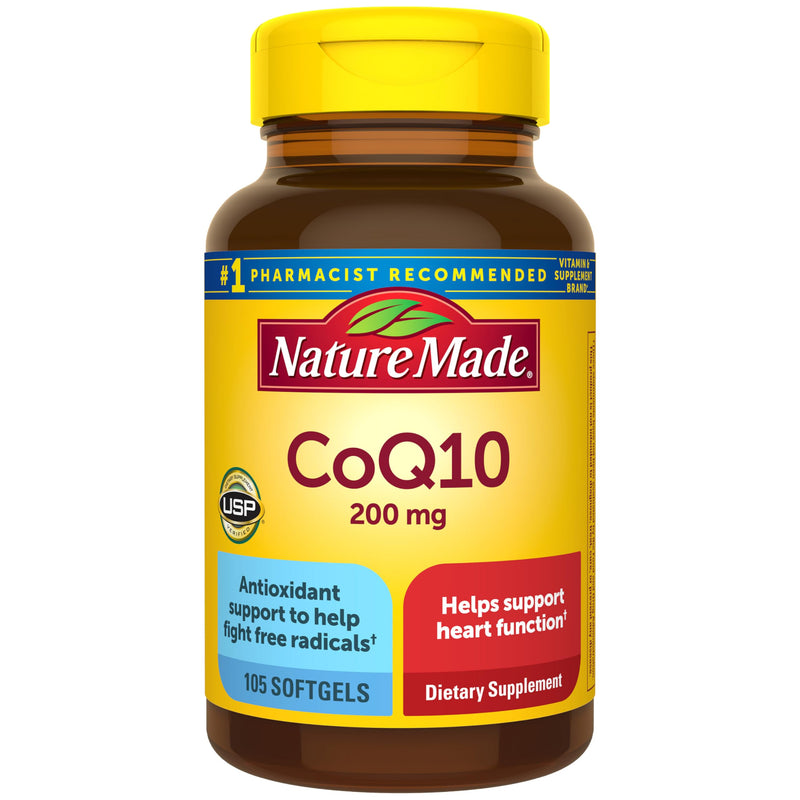 Nature Made CoQ10 200mg Softgels for Heart Health Support, 105 Softgels | Co Q 10 Supplement for Women and Men for Women and Men, Dietary Supplement that Provides Antioxidant Support, 105 Day Supply Unflavored 105 Count (Pack of 1)