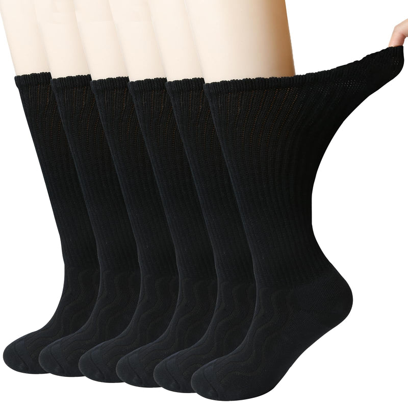[Australia] - +MD 4 & 6 Pairs Bamboo Diabetic Crew Socks, Non-Binding Loose Fit for Women & Men, Soft Cushioned Sole Moisture Wicking 10-13 6 Pairs Black Cushion 