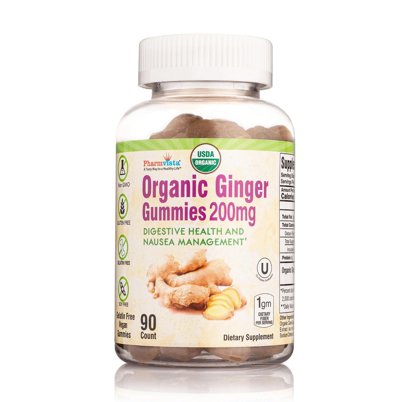 [Australia] - USDA Organic Ginger Gummies 200mg 90 Count for Nausea Management and Digestive Health 
