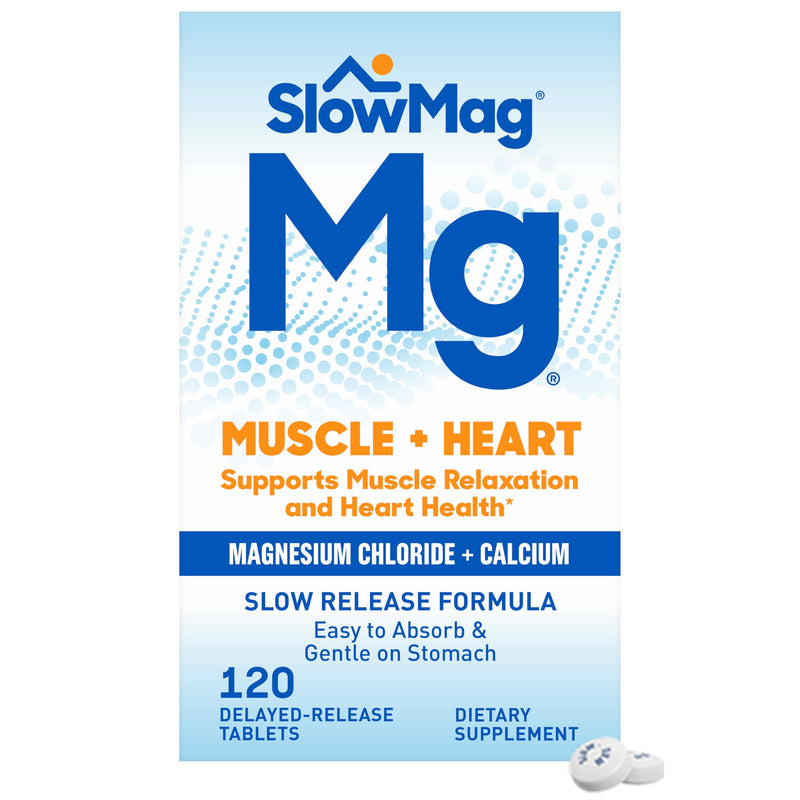 [Australia] - SlowMag Muscle + Heart Magnesium Chloride with Calcium Supplement to Support Muscle Relaxation, Occasional Muscle Cramping & Heart Health, High Absorption, 120 Count Unflavor 120 Count (Pack of 1) 