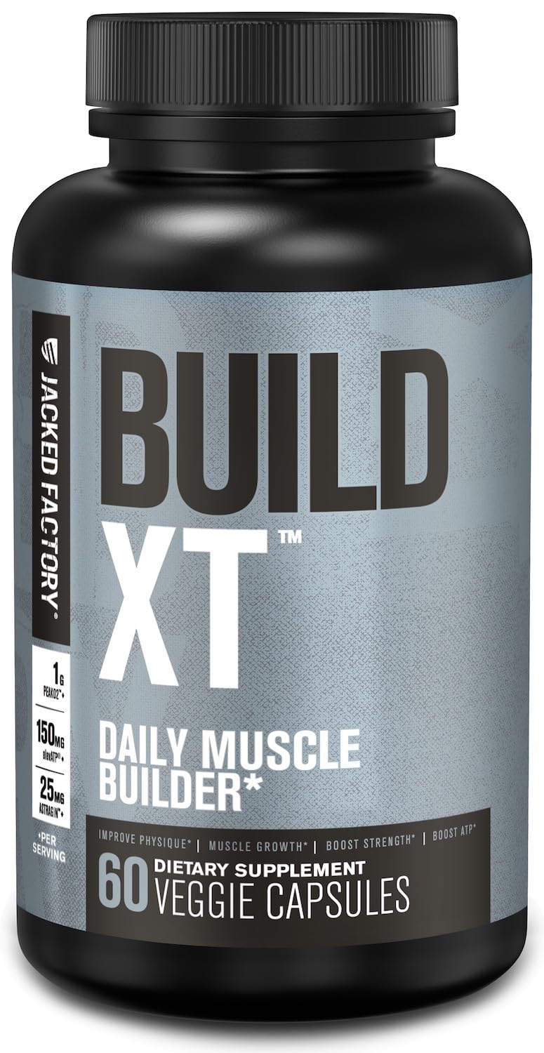 Jacked Factory Build-XT Daily Muscle Builder & Performance Enhancer - Muscle Building Supplement for Muscular Strength & Growth | Trademarked Ingredients Peak02, ElevATP, & Astragin - 60 Veggie Pills 60 Count (Pack of 1)