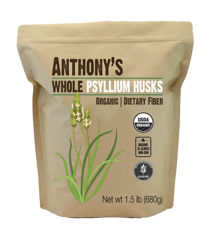 [Australia] - Anthony's Organic Whole Psyllium Husks, 1.5 lb, Dietary Fiber, Gluten Free, Non GMO, Keto Friendly 