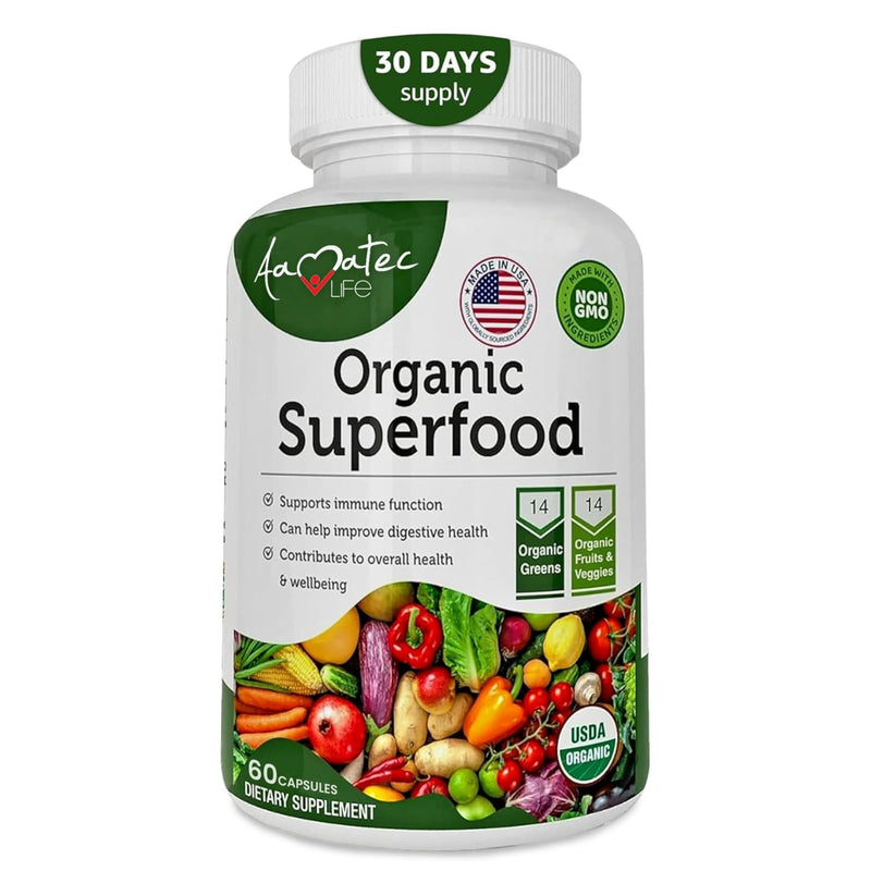 [Australia] - Organic Superfood Greens Fruits and Veggies Complex - Dietary Supplement with 14 Greens and 14 Fruits & Vegetables with Alfalfa Rich in Antioxidant Organic Ingredients Non-GMO 60 Capsules 60 Count (Pack of 1) 