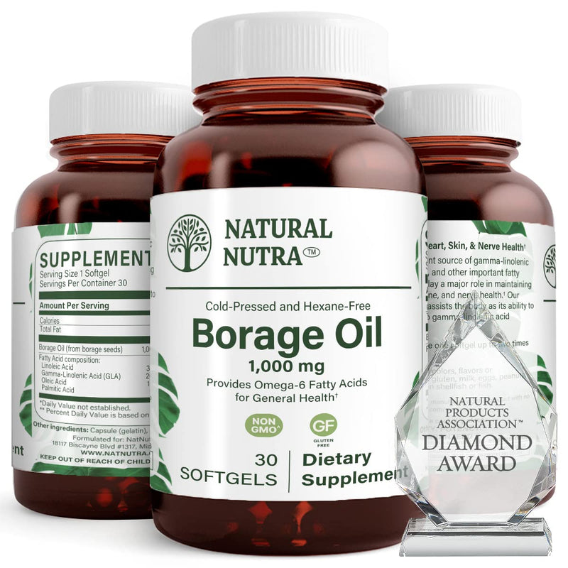 [Australia] - Natural Nutra Borage Oil, Maintain Skin Health, Support Heart Health, Improves Nerve Health,Omega 6 Essential Fatty Acids Supplement 30 Soft gels. 30 Count (Pack of 1) 